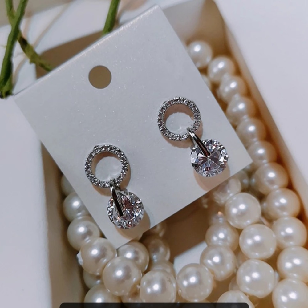 Small Circle Delicate Earrings With Swarovski Ele… - image 2